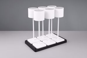 6 lampade da tavolo senza fili bianche ip54 con postazione ricaricabile led tricolor