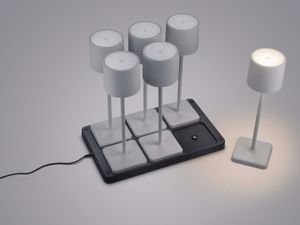 Confezione 6 lampade da tavolo grigio ip54 senza fili con caricatore multiplo led tricolor