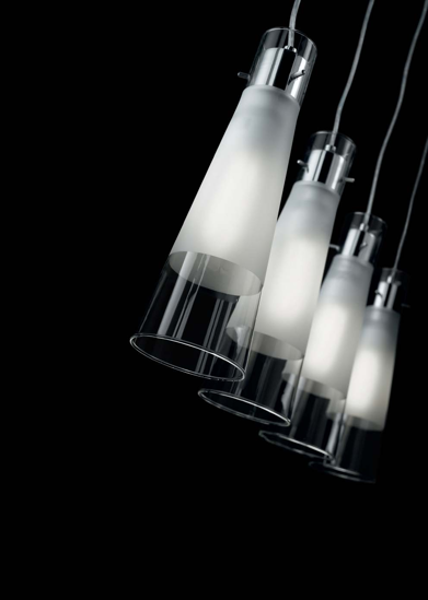 Kuky sp4 ideal lux lampadario a sospensione per cucina vetri cono 4 luci