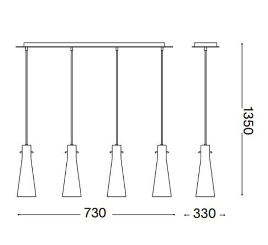 Kuky sp4 ideal lux lampadario a sospensione per cucina vetri cono 4 luci