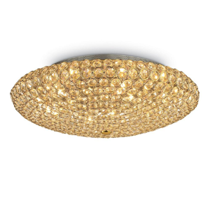 King pl9 plafoniera per soggiorno 53cm rotonda cristallo oro ideal lux