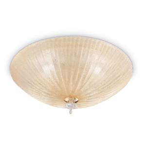 Shell pl3 plafoniera moderna rotonda vetro granigliato ambra ideal lux
