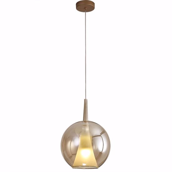 Lampada a sospensione oro di vetro ambra sfera design moderna