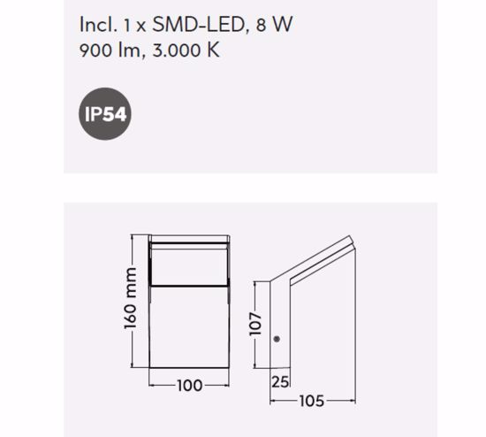 Applique da esterno ip54 design moderno antracite led 8w 3000k