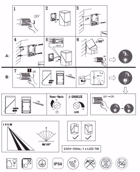 Applique grigia da esterno con sensore di movimento luce orientabile led 7w 3000k ip54