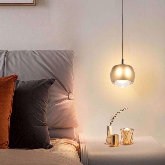 Lampadario design oro sabbiato luce pendente ai lati comodino per camera da letto
