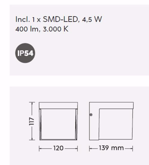 Applique cubo antracite per esterno led 4,5w 3000k ip54