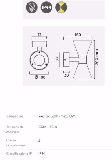 Applique da esterno due luci per balcone ip44 antracite moderna