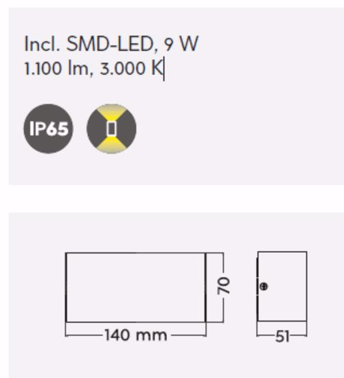 Applique da esterno rettangolare moderna antracite led 9w 3000k ip65