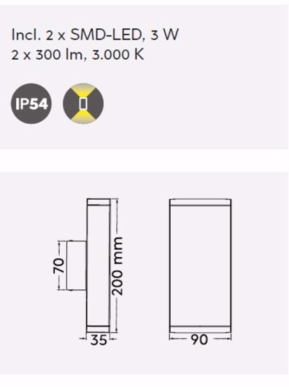 Applique da esterno doppia luce 6w 3000k ip54 moderna antracite