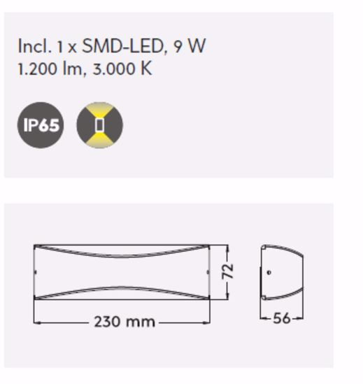 Applique da esterno biemissione antracite moderna led 9w 30000k ip65