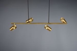 Lamnpadario a sospensione per cucina oro ottone con 4 faretti luci orientabili