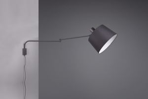 Applique lampada da parete estensibile orientabile nero con paralume cavo spina