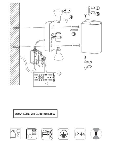 Applique doppia luce per esterno moderna antracite ip44