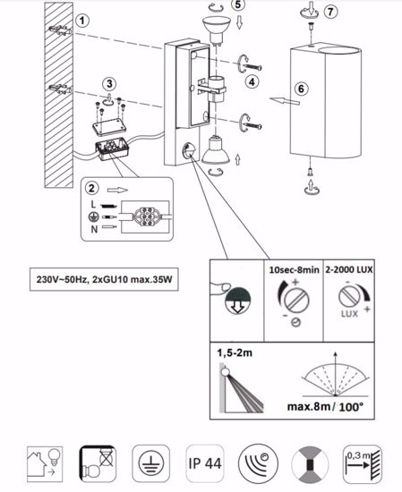 Applique antracite con sensore di movimento per esterno ip44 doppia illuminazione