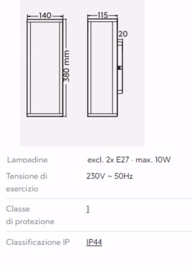 Applique due luci per esterno rettangolare antracite ip44