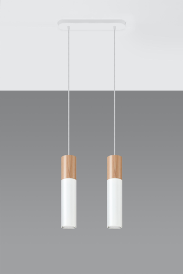 Lampadario a due luci per cucina moderna bianco legno