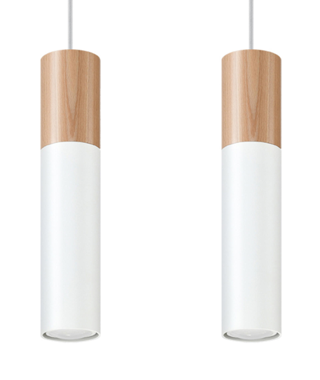 Lampadario a due luci per cucina moderna bianco legno
