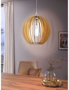 Lampadario moderno design sfera effetto legno