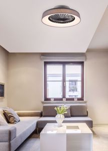 Ventilatore silenzioso rotondo da soffitto plafoniera tessuto grigio moderna con telecomando