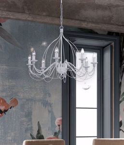 Corte sp8 lampadario per salotto ferro batutto bianco classico ideal lux