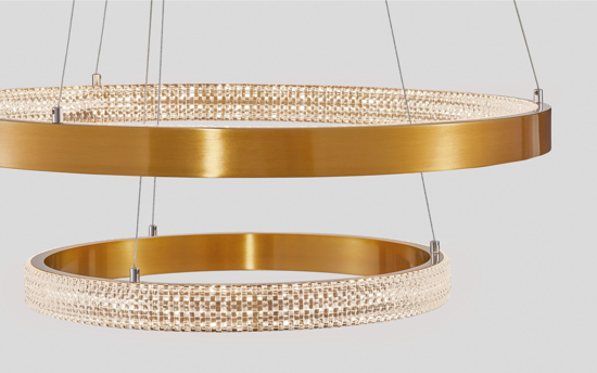 Lampadario moderno elegante led 60w dimmerabile 3000k anelli oro