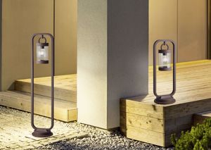 Lampioncino da giardino stile rustico ip44 marrone corten con sensore crepuscolare