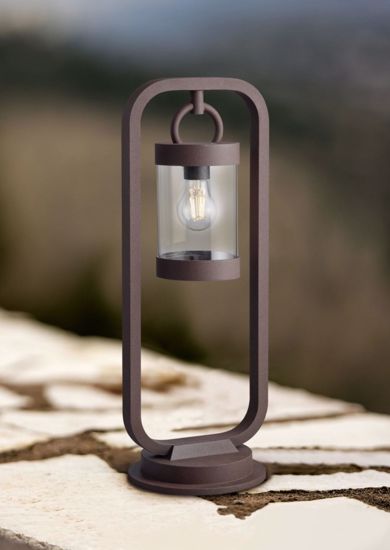 Lampioncino da giardino stile rustico ip44 marrone corten con sensore crepuscolare