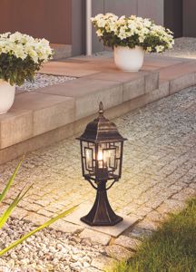 Lampioncino basso da giardino lanterna classico antico ruggine con vetro decorato ip44