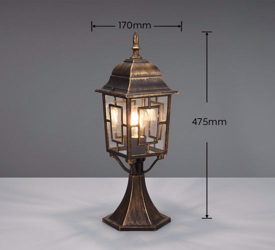 Lampioncino basso da giardino lanterna classico antico ruggine con vetro decorato ip44