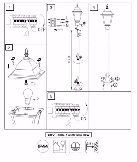 Lampione classico da giardino per esterni nero ip44 lanterna con vetro