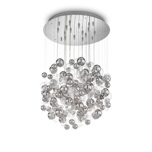 Bollicine ideal lux lampadario moderno bolle vetro e cromo 14 luci
