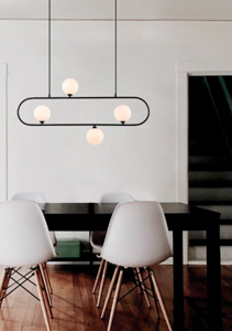 Lampadario design per cucina moderna struttura nera sfere vetro bianco