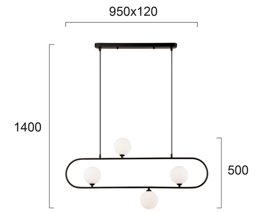 Lampadario design per cucina moderna struttura nera sfere vetro bianco