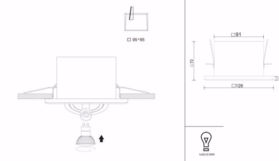 Faretto da incasso soffitto nero quadrato orientabile gu10