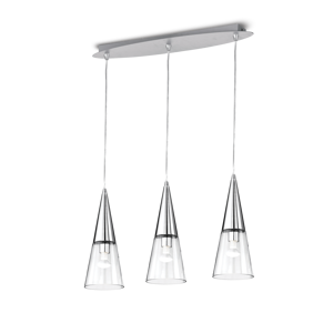 Cono sp3 ideal lux lampadario per cucina moderna tre vetri trasparenti