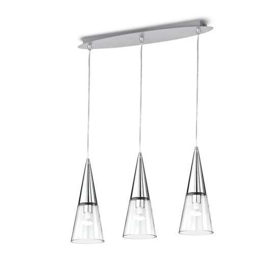 Cono sp3 ideal lux lampadario per cucina moderna tre vetri trasparenti