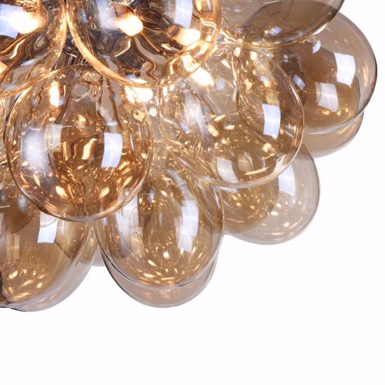 Plafoniera moderna grappolo 8 luci vetri ambra trasparente per soggiorno