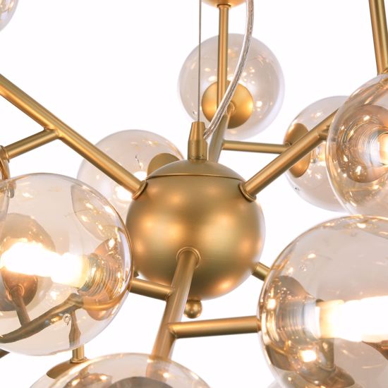 Lampadario moderno oro per soggiorno vetri sfere ambra trasparente 24 luci