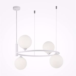 Lampadario circolare moderno per soggiorno bianco 4 luci sfere di vetro