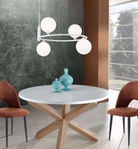 Lampadario circolare moderno per soggiorno bianco 4 luci sfere di vetro