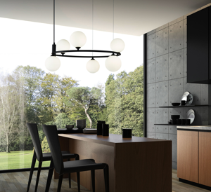 Lampadario per cucina moderna design nero sfere vetro bianco