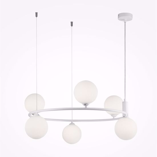 Lampadario per cucina moderna bianco circolare sfere vetro bianco