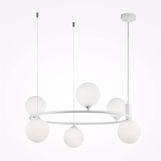 Maytoni lampadario ring per cucina moderna bianco sfere vetro bianco