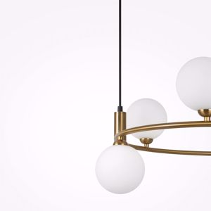 Lampadario per soggiorno moderno oro ottone sfere vetro bianco