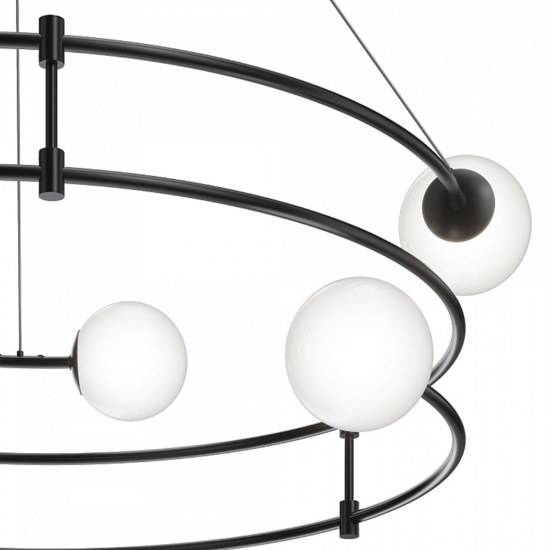 Lampadario design per soggiorno moderno nero circolare sfere vetro bianco