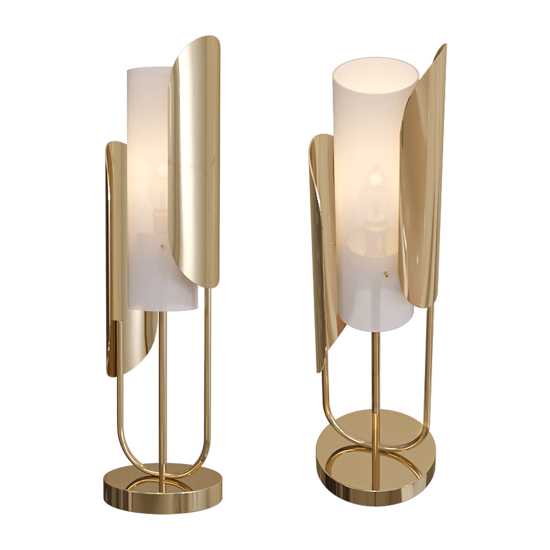 Lampada da tavolo design elegante oro ottone vetro bianco per salone
