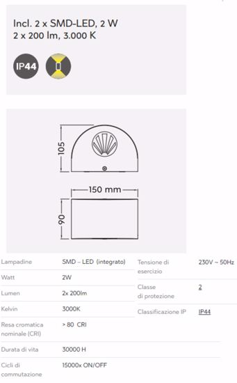 Applique bianca da esterno led smd 4w 3000k doppia luce regolabile ip44