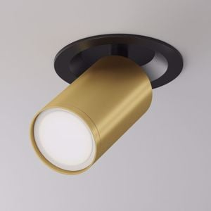 Faretto cilindro oro orientabile cornice nero da incasso a soffitto gu10