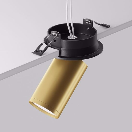 Faretto cilindro oro orientabile cornice nero da incasso a soffitto gu10
